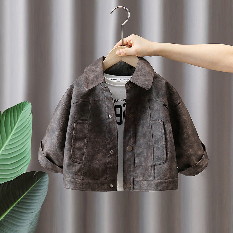 Boys Vintage Leather Jacket Autumn Outerwear