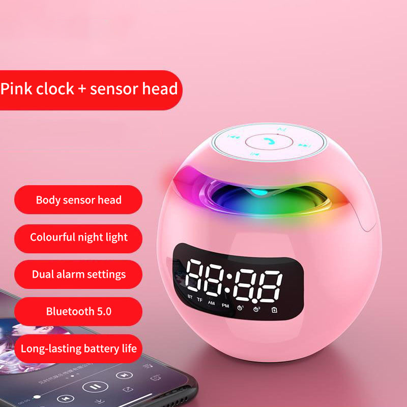 Clock Colorful Bluetooth Speaker Mini Portable Home Ball Plug in Card Small Steel Gun Computer Audio - 2bazar4