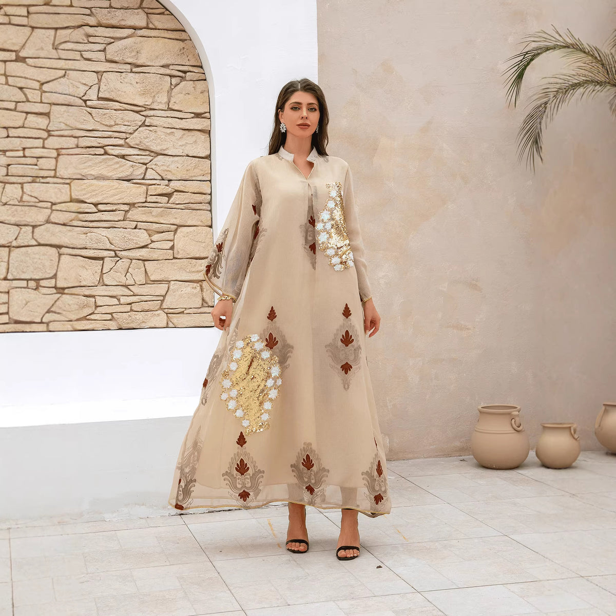 Bead embroidered dress for women