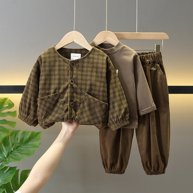 Boys Corduroy 3-Piece Jacket Set Rugged Smart Casual Style