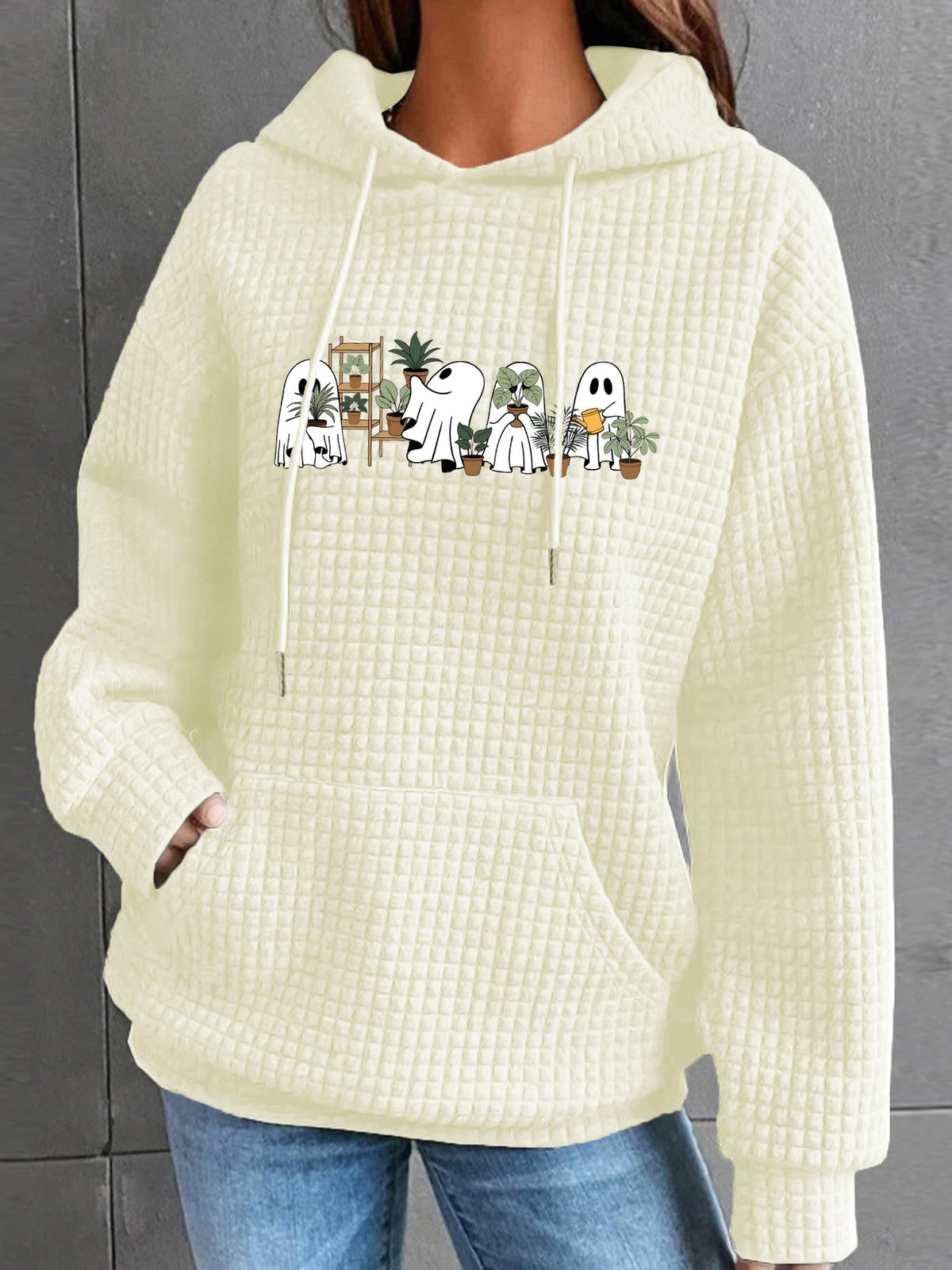 Waffle kangaroo pocket hooded long sleeved Halloween