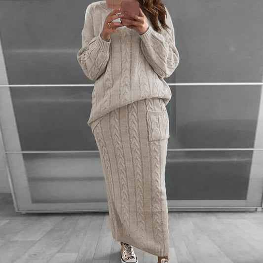 Women Winter Knitted Sweater Tops And Skirt Autumn Slim Crop Tops Women Sweater Skirts 2 Piece Sets - 2bazar4