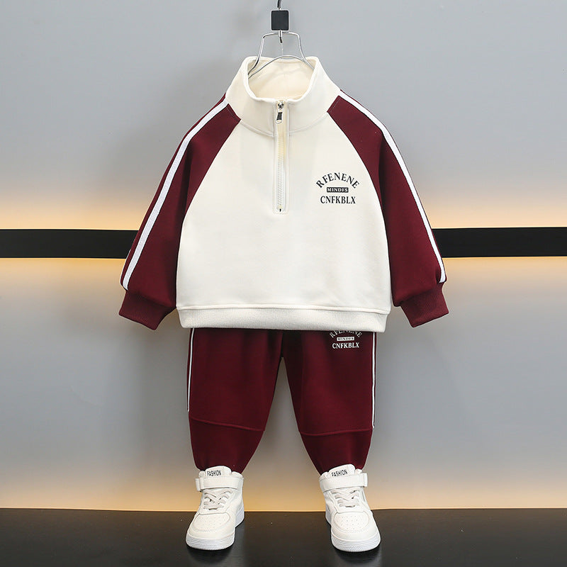 Boys Spring Autumn Sports Two-Piece Set, Long Sleeve Zip-Up Jacket Pants,