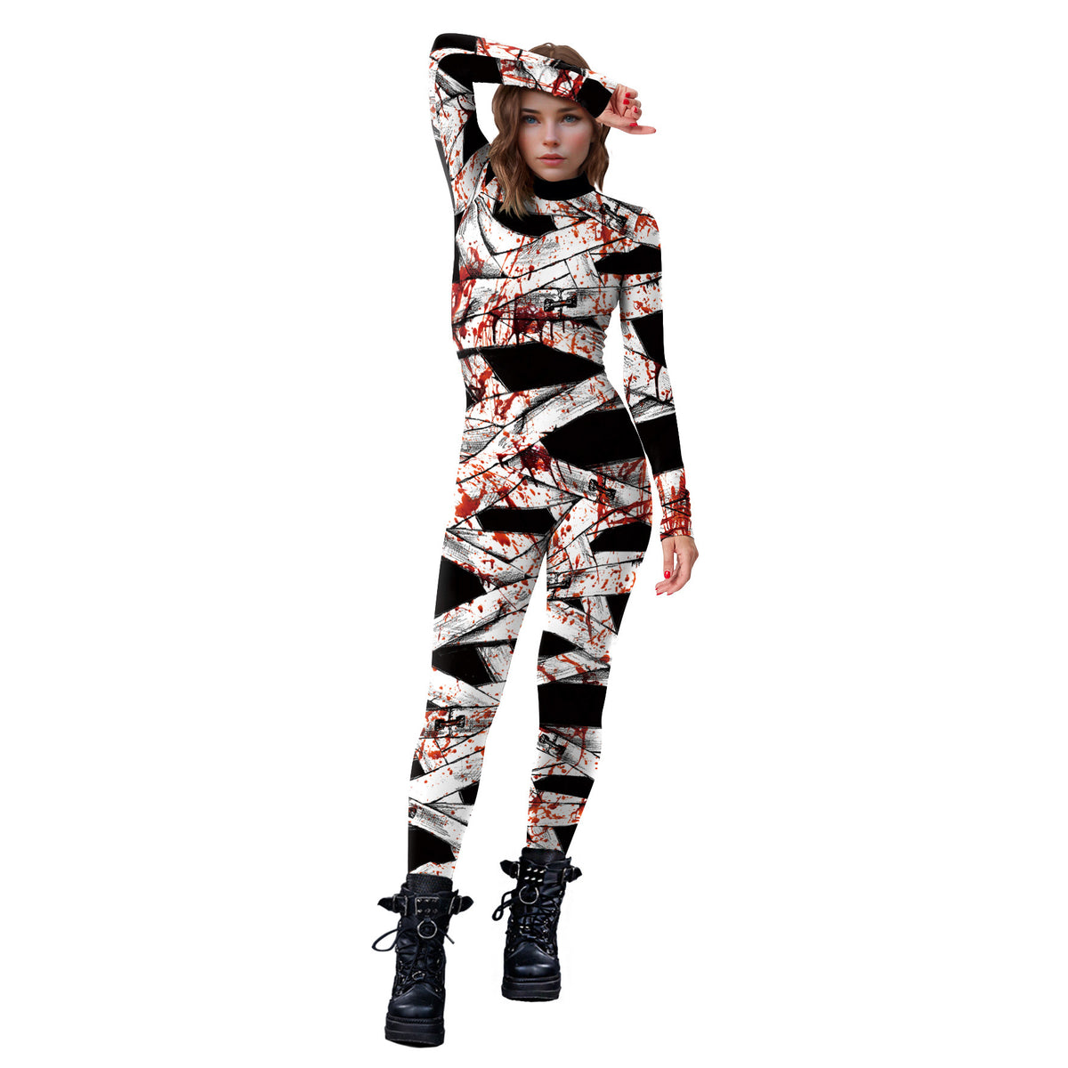 Halloween Horror Bodysuit Cross-border Foreign Trade Clothing Blood Stain Strap Digital Print Halloween Performance Bodysuit
