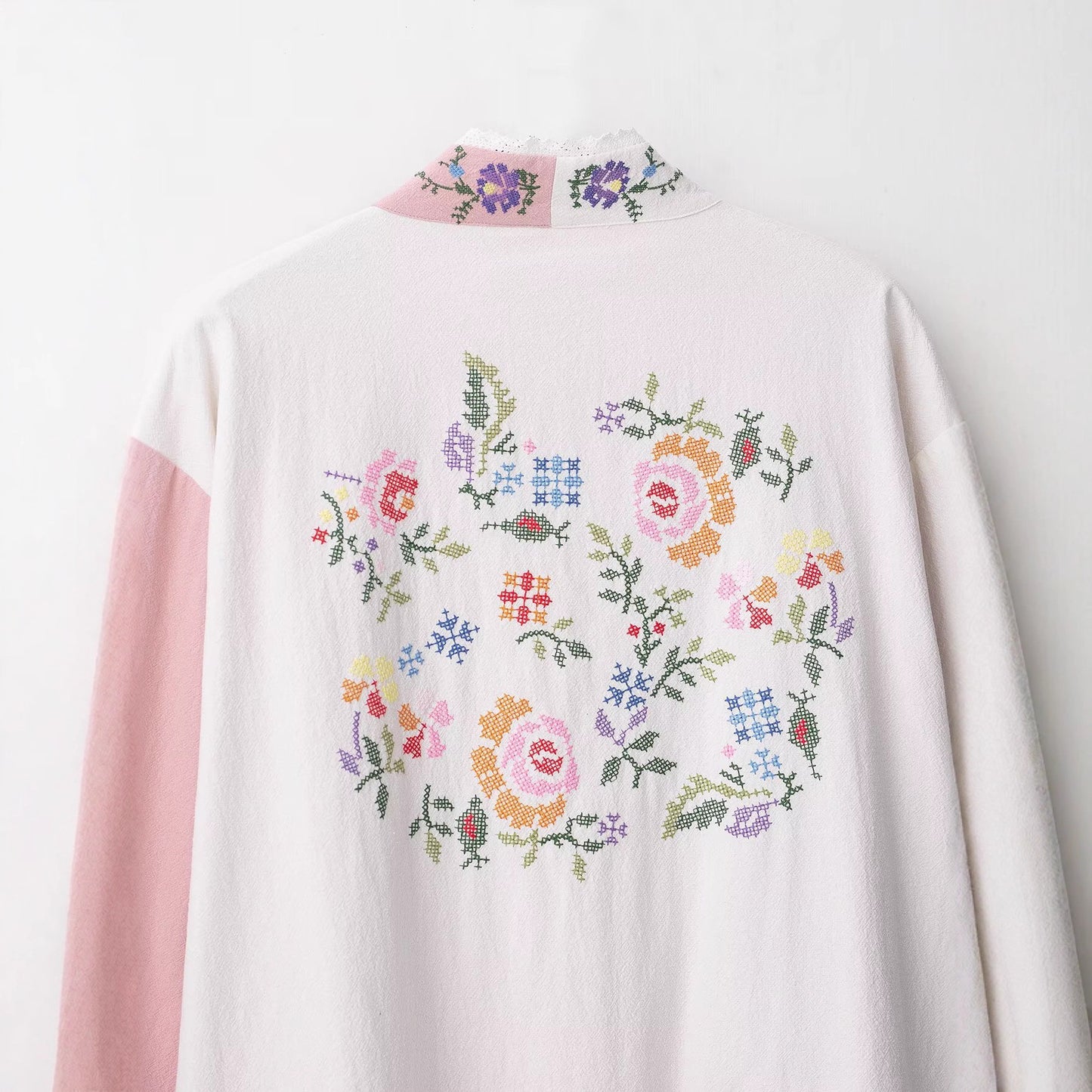 Flower Embroidered Long Shirt