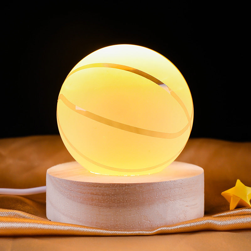 Creative 3D Internal Carving Night Light Basketball Crystal Ball Decoration Gift for Men's Birthday