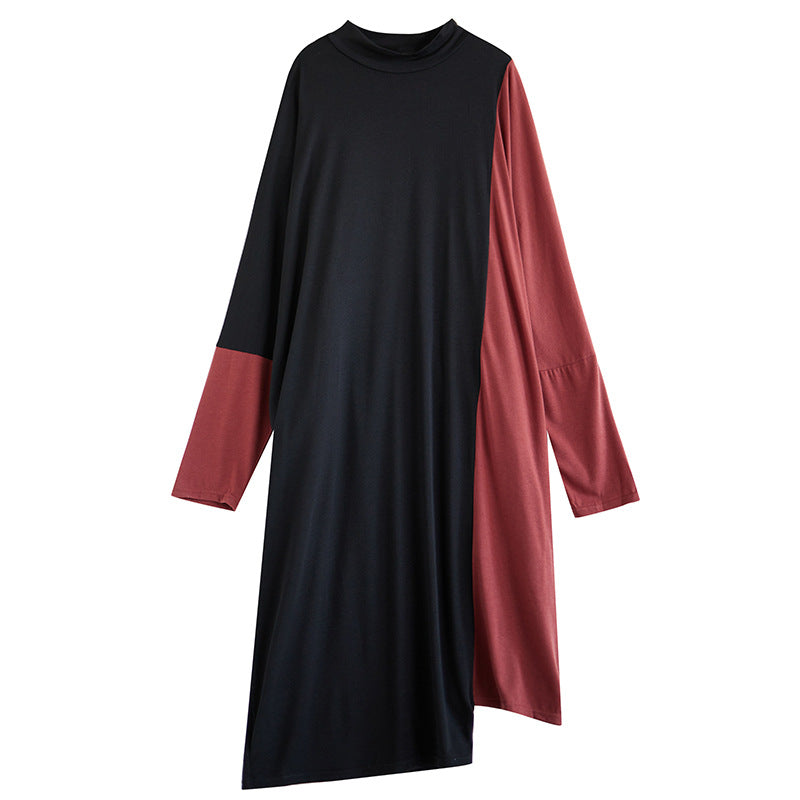 Spring Autumn Patchwork Irregular Dress Women Pullovers Sweater Dress Long Sleeve Dress Women Sweater