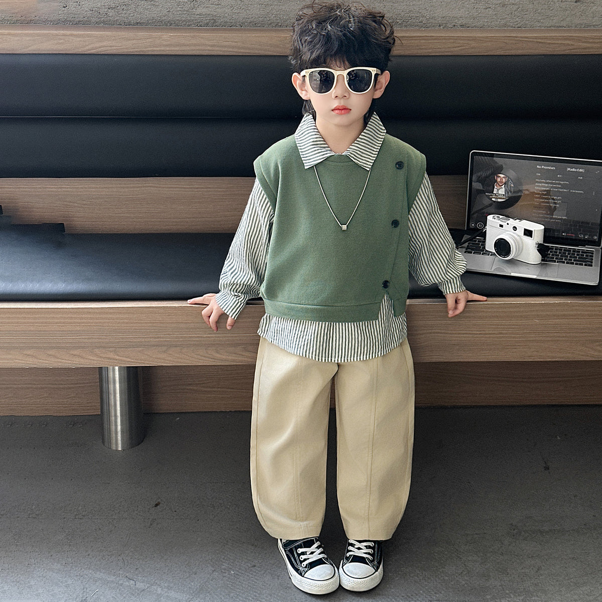 Boys  Casual Three-Piece Set Shirt and Vest Suit