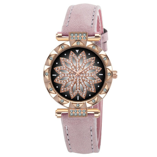 New Fashion Leather Strap Watch Women Quartz Watch Romantic Starry Sky Wrist Watch Bracelet Set for Women Gift Wrist Accessories - 2bazar4