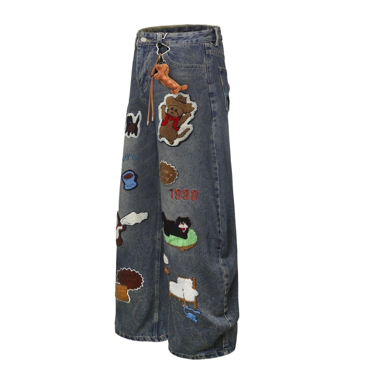 Embroidered jeans with wide legs