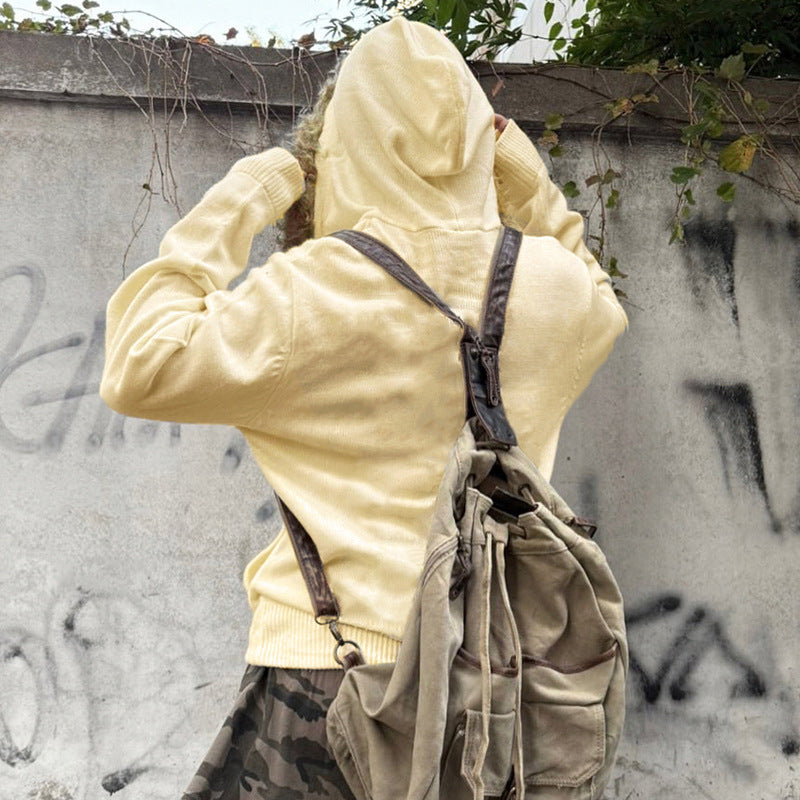 Memory YK Spicy Girl Personality Street Style Letter Fuzzy Patchwork Hooded Sweatshirt Women's Loose Casual Jacket