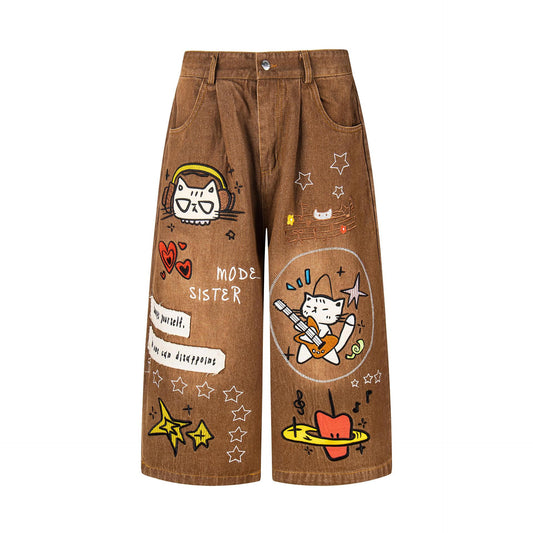 Kitten Embroidered Jeans