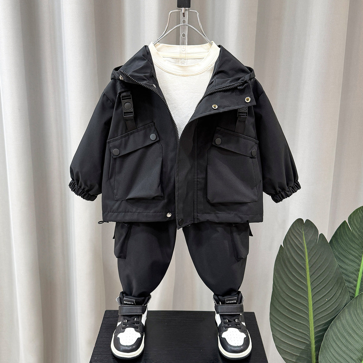 Boys' Cargo Hooded Jacket & Pants Set – Red/Black - product image 2