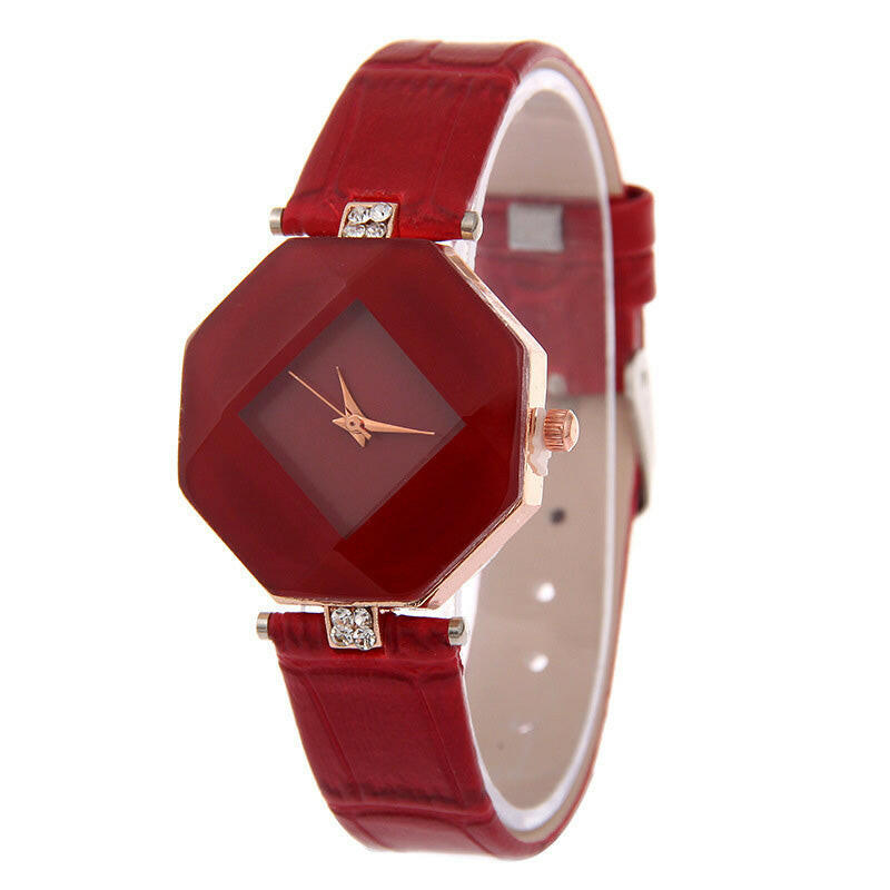 Women Watches Gem Cut Geometry Crystal Leather Quartz Wristwatch Fashion Dress Watch Ladies Gifts Clock Relogio Feminino 5 color - 2bazar4