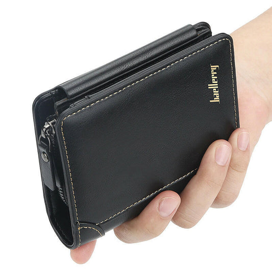 Wallet Men's Short Multi Card Position Three Fold Zipper Zero Wallet FWallet Fashion Thin Card Bag MenApplicable Gender:MaleMaterial: PU LeatherWallet fold: 3 foldOpening Method: Zipper BuckleInternal Structure of the bag: large billfold, photo position, change posit