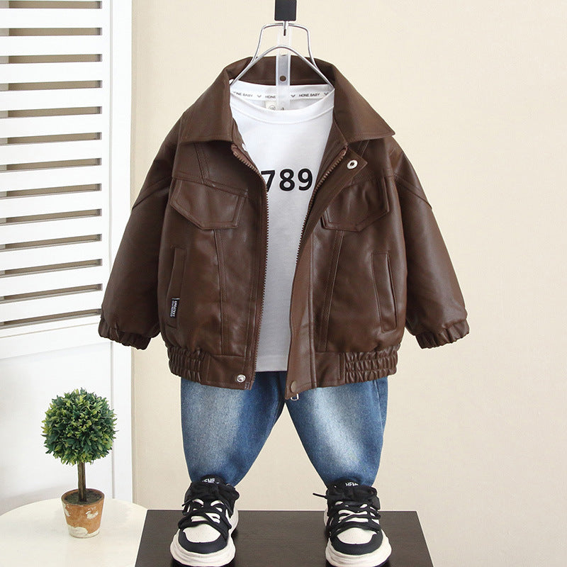 Stylish PU Leather Jacket for Boys Autumn Spring Casual Outerwear - product image 6