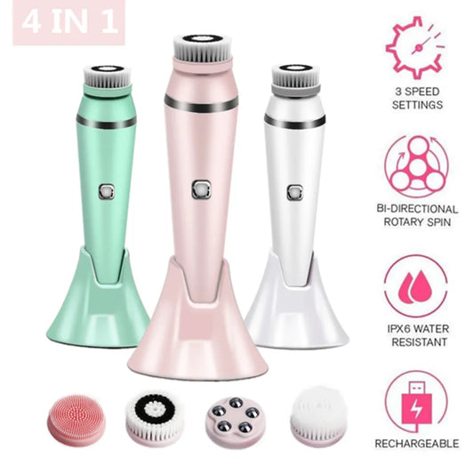 4 IN 1 Electric Face Deep Cleansing Brush Spin Pore Cleaner Face Wash Machine Makeup Remove Waterproof Facial Massager Skin Care - 2bazar4