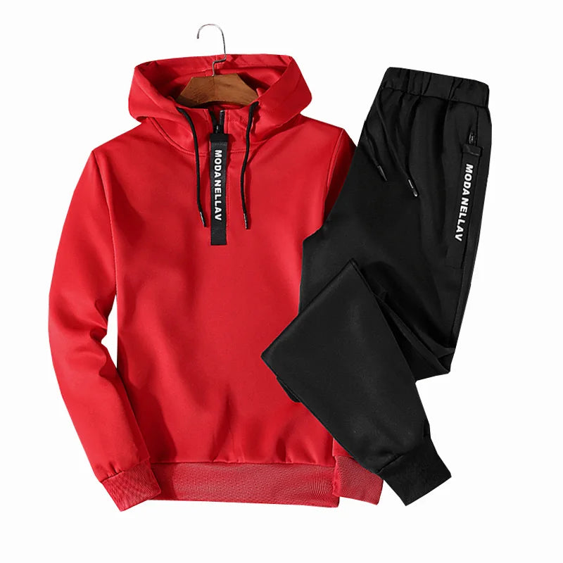Sets Tracksuit Men Autumn Winter Hooded Sweatshirt Drawstring Outfit Sportswear 2024 Male Suit Pullover Two Piece Set Casual - 2bazar4