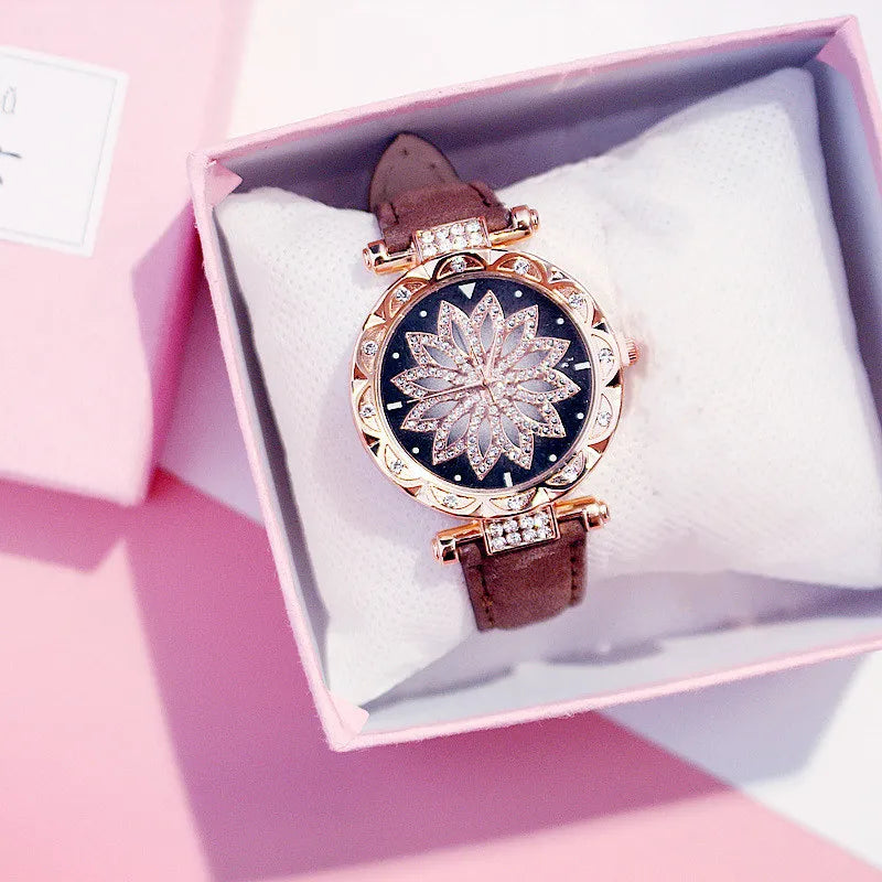 Women Starry Sky Watch Luxury Rose Gold Diamond Watches Ladies Casual Leather Band Quartz Wristwatch Female Clock zegarek damski - 2bazar4