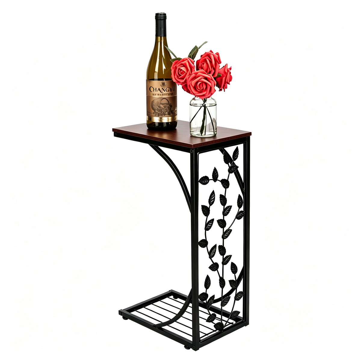 54*30.5*21CM Leaf Pattern Iron Side Table Coffee Table Brown