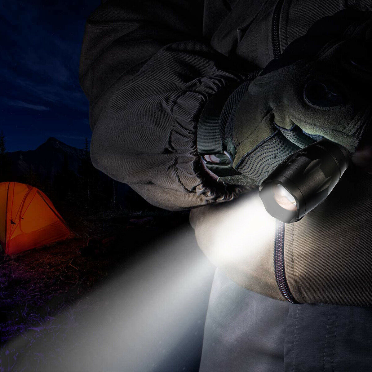 2Pack USB Rechargeable LED Flashlight Adjustable Focus Outdoor 5-Modes Flashlight +Battery+USB Charger Set(Platform policies vary; relevant qualifications are attached via link, please do not list products without required qualifications)