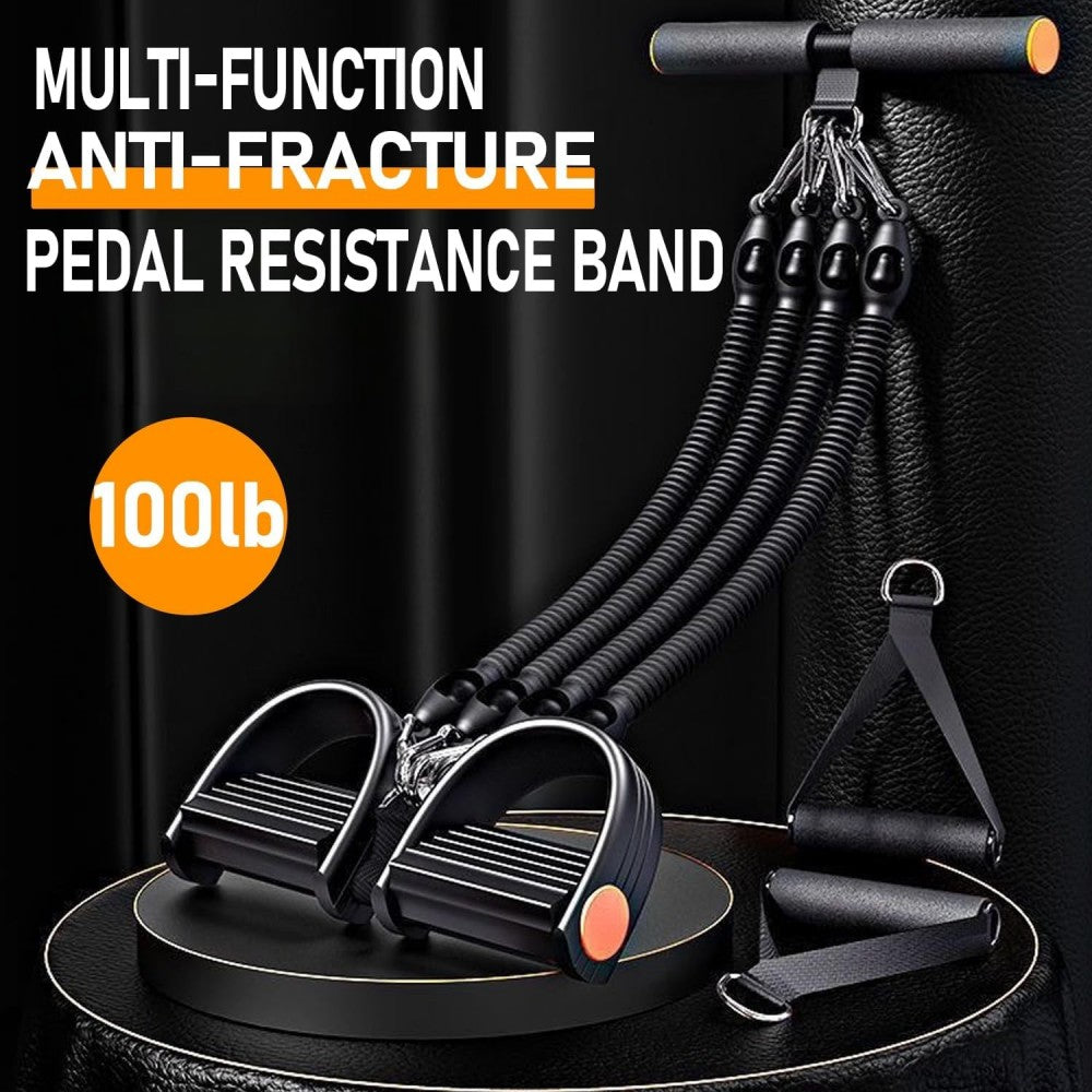 Pedal Resistance Band with 4 Tubes, Adjustable 25-100lb Full Body Workout for