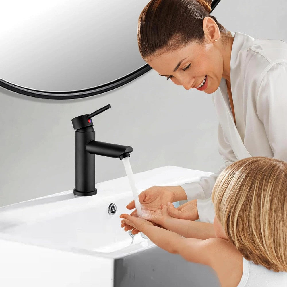 Cisivis Cloakroom Modern Bathroom Basin Sink Mono Chrome Mixer Tap Waste UK