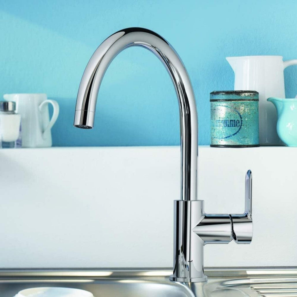 Kitchen Sink Mixer Taps Swivel Spout Single Lever Tap Mono Chrome Faucet Modern