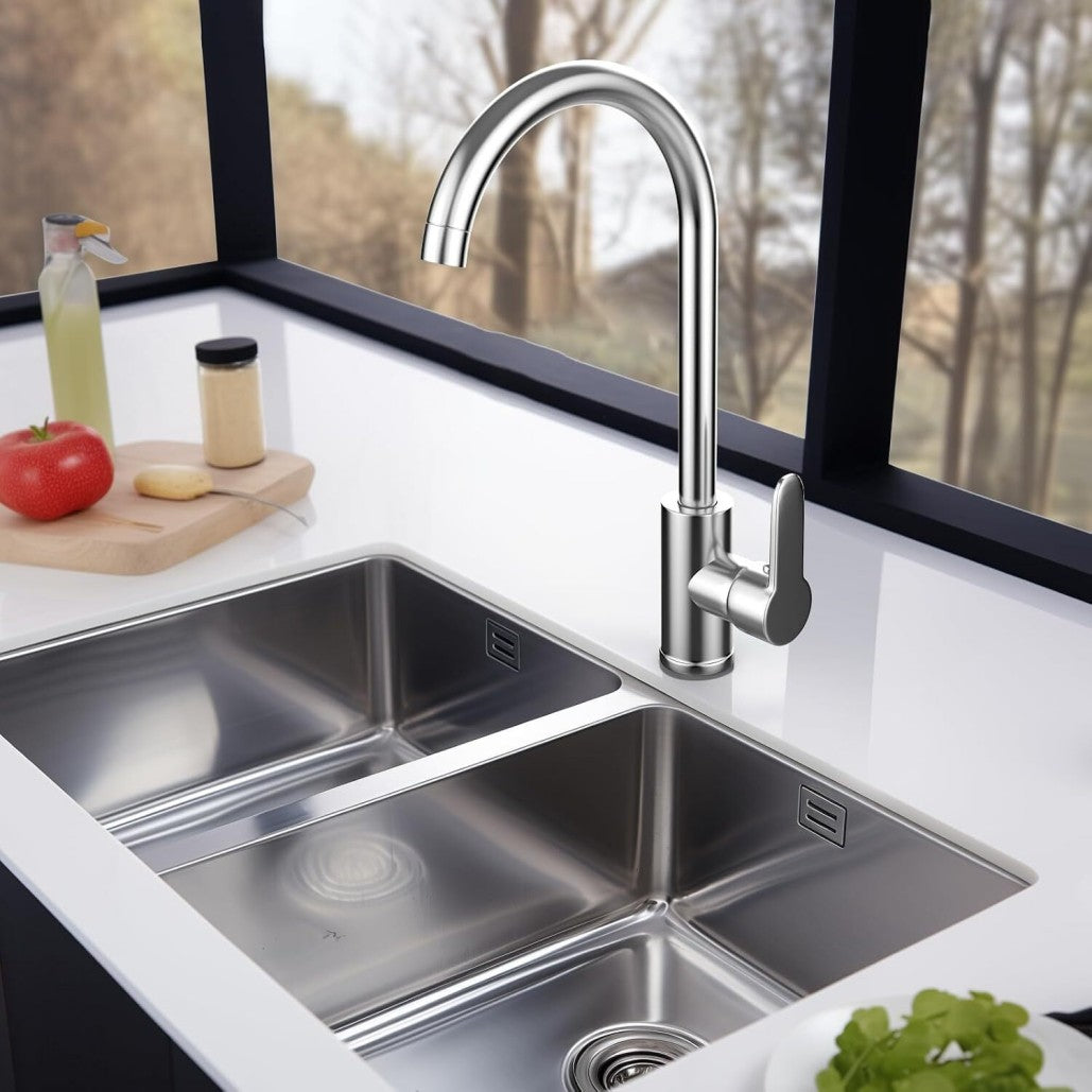 Kitchen Sink Mixer Taps Swivel Spout Single Lever Tap Mono Chrome Faucet Modern