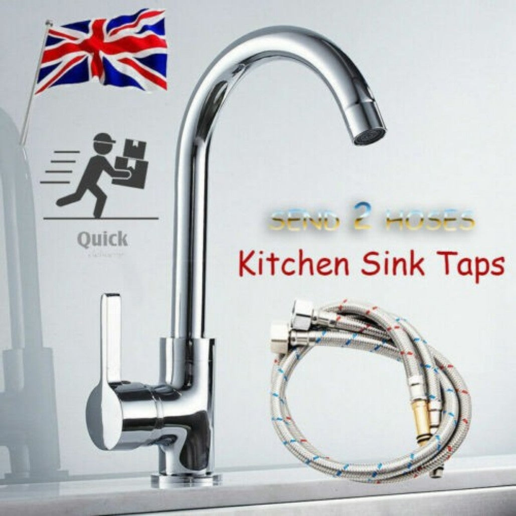 Kitchen Sink Mixer Taps Swivel Spout Single Lever Tap Mono Chrome Faucet Modern