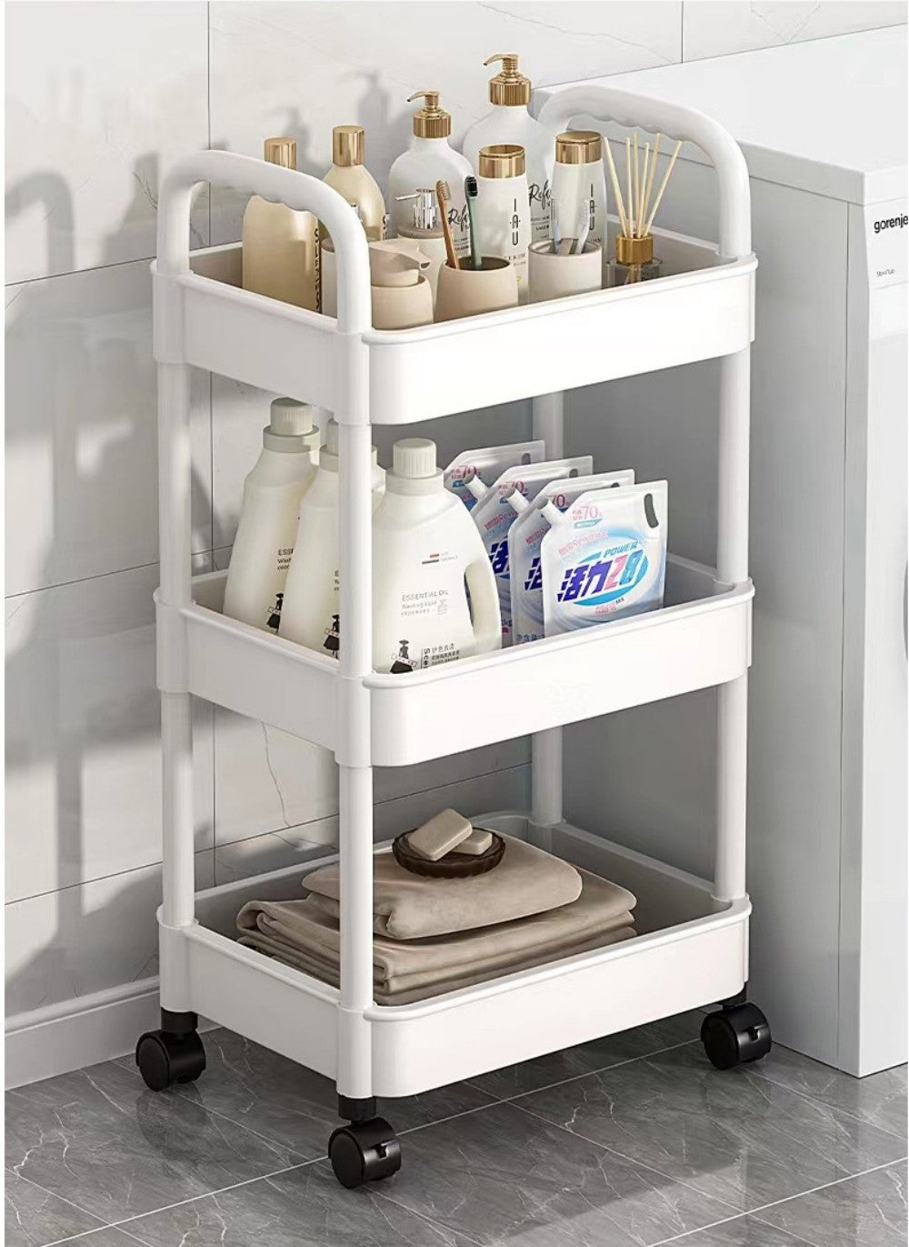 3 Tier Storage Trolley Cart on Wheels Kitchen Bathroom Laundry Rolling Rack