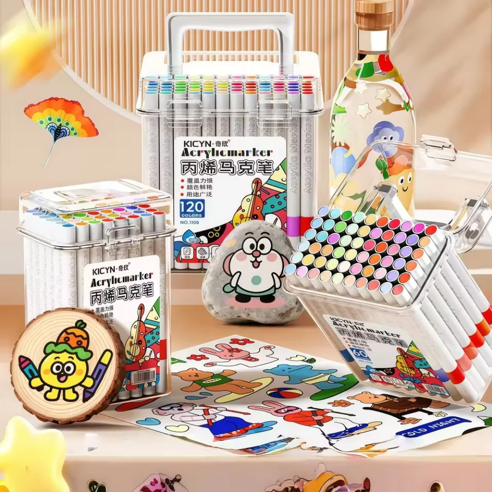 120pcs Acrylic marker for primary school students, washable and opaque, stackable color pen, waterproof barrel