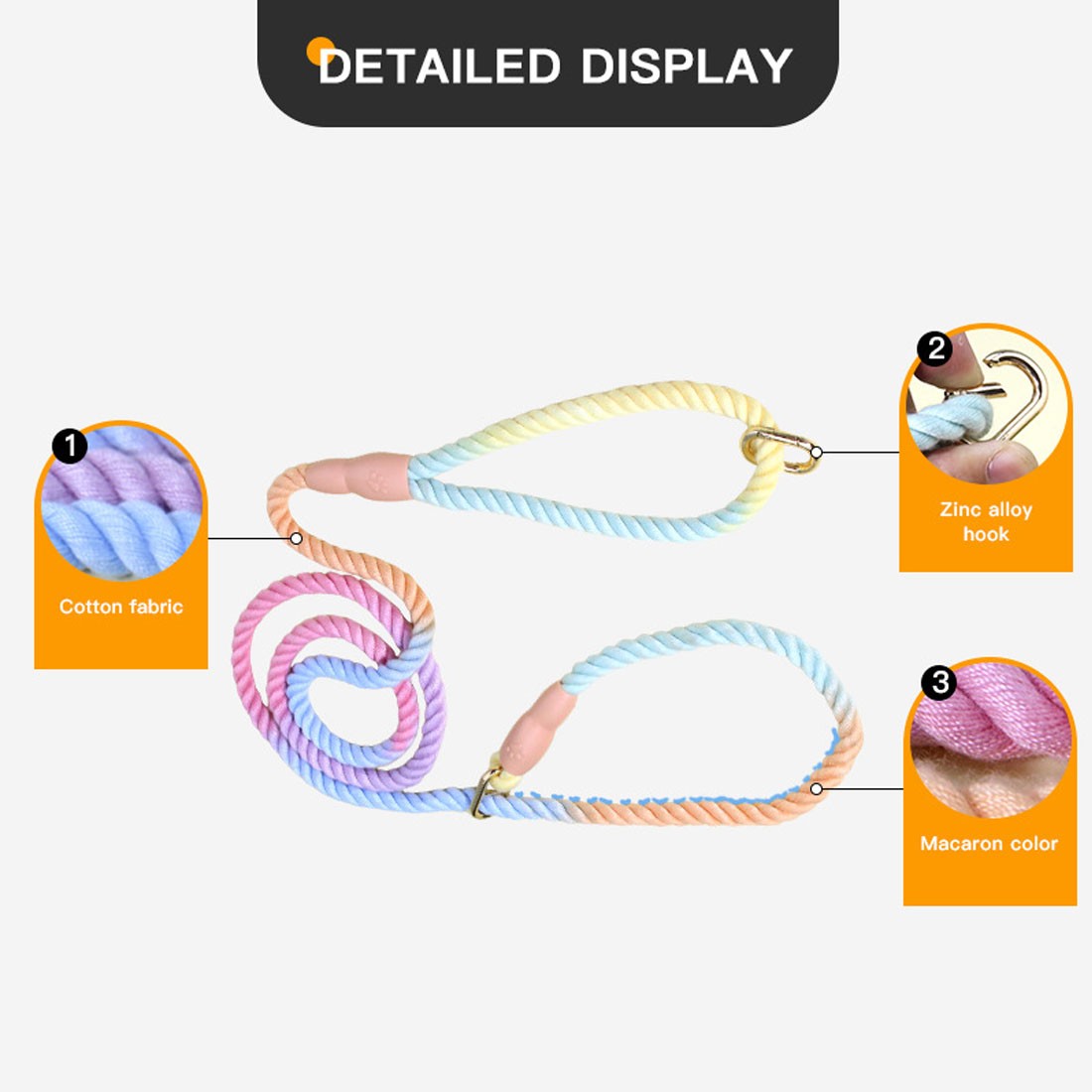 1Pc 150cm Gradient Colors Durable Handmade Braided Rope Training Leash For Dogs