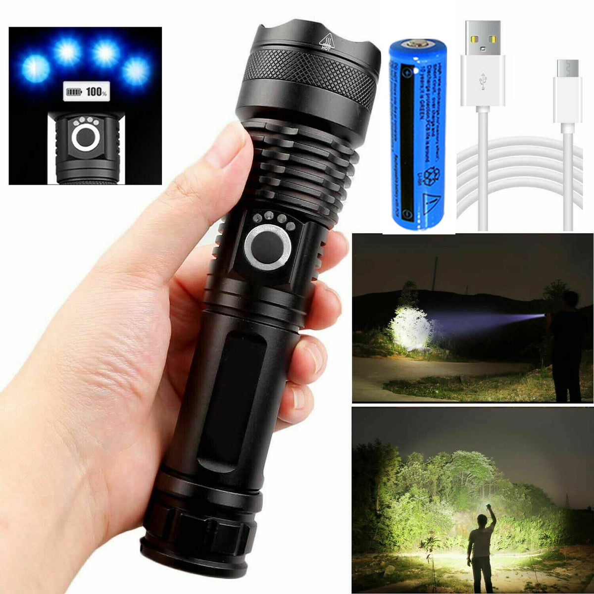 USB Rechargeable LED Flashlight 5-Mode Outdoor Camping Hiking Flashlight(Platform policies vary; relevant qualifications are attached via link, please do not list products without required qualifications)