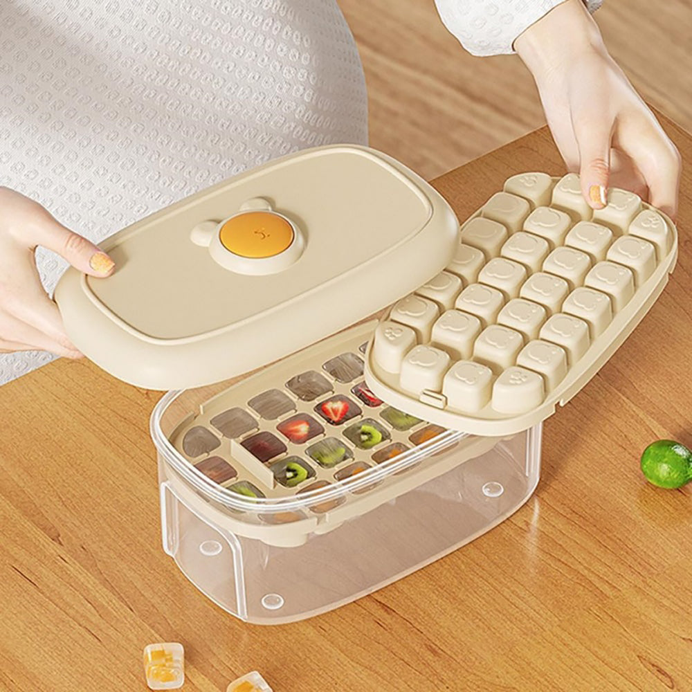 Practical Refrigerator Ice Cubes Tray System Nonslip Base Cocktails Making Tool beige