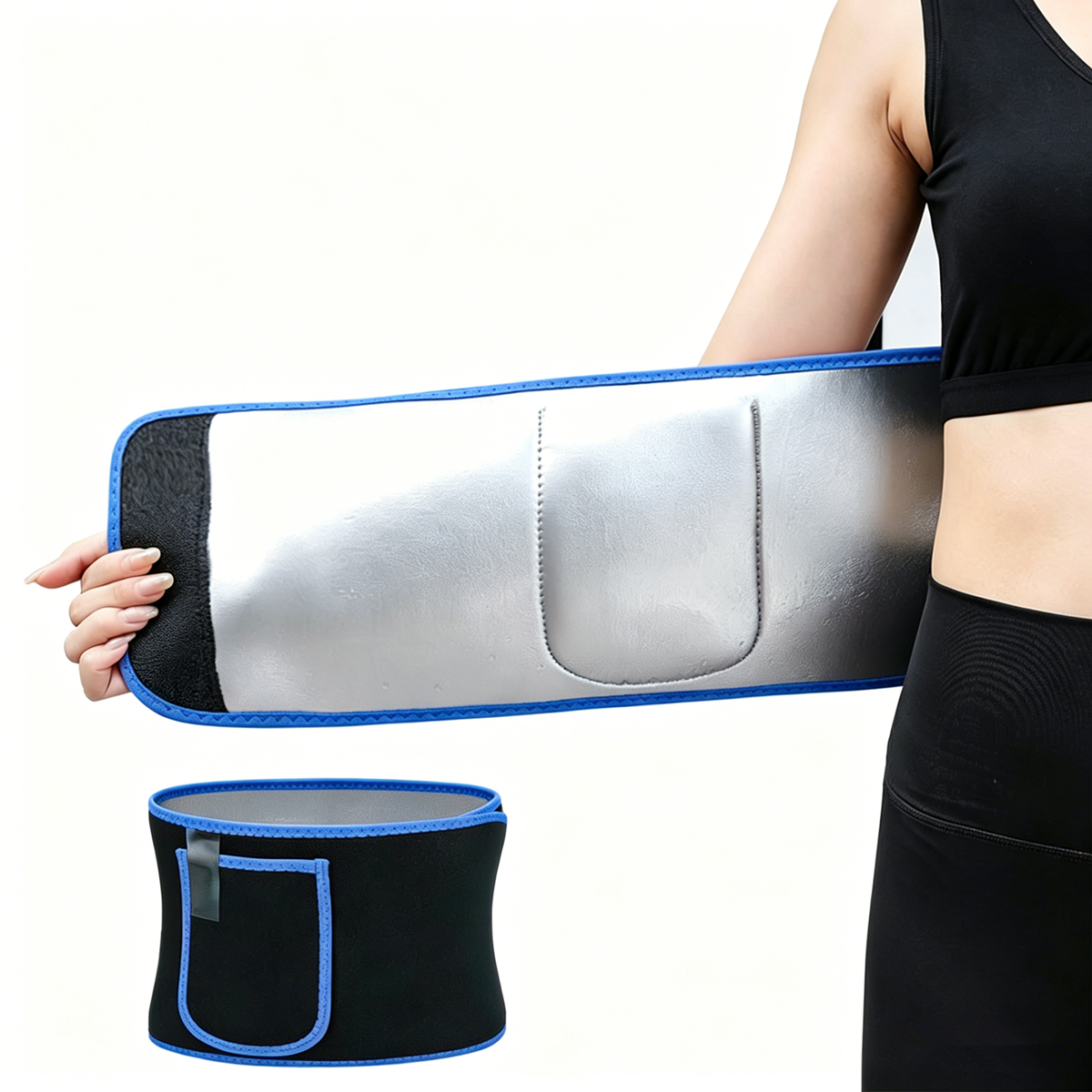 Waist Trimmer Belt Sport Workout Shaper Burner Slimming Belt W/ Phone Pocket Blue-Black