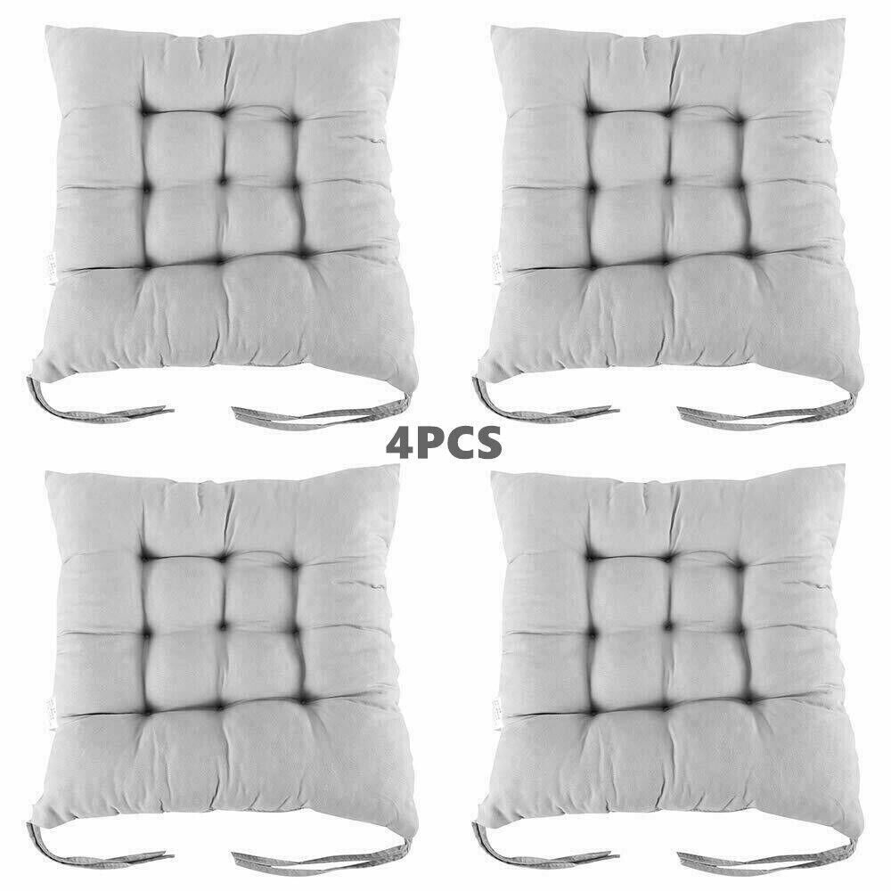4 Pack Seat Pad Dining Room Garden Kitchen Chair Seat Cushions Tie On Plain UK