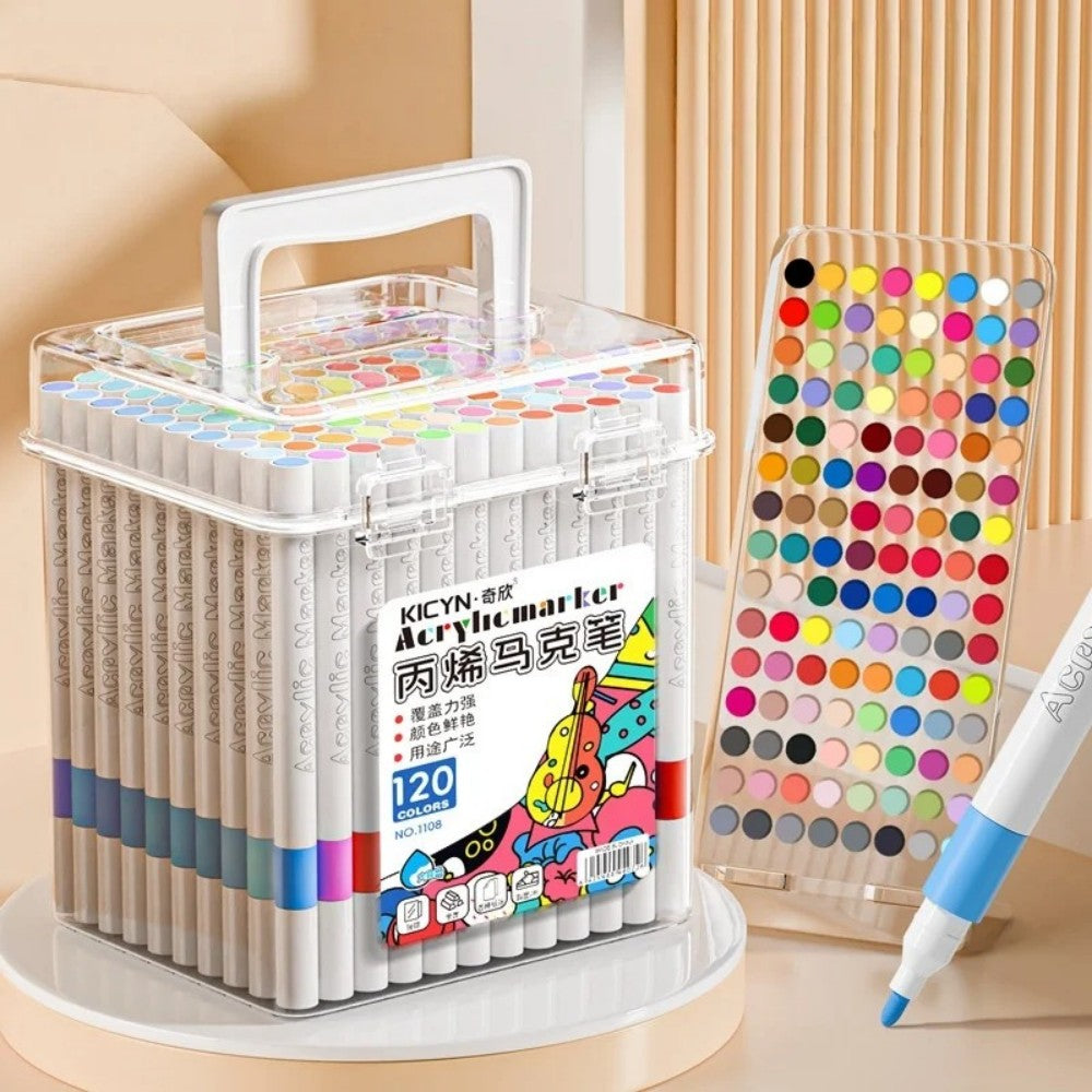 120pcs Acrylic marker for primary school students, washable and opaque, stackable color pen, waterproof barrel