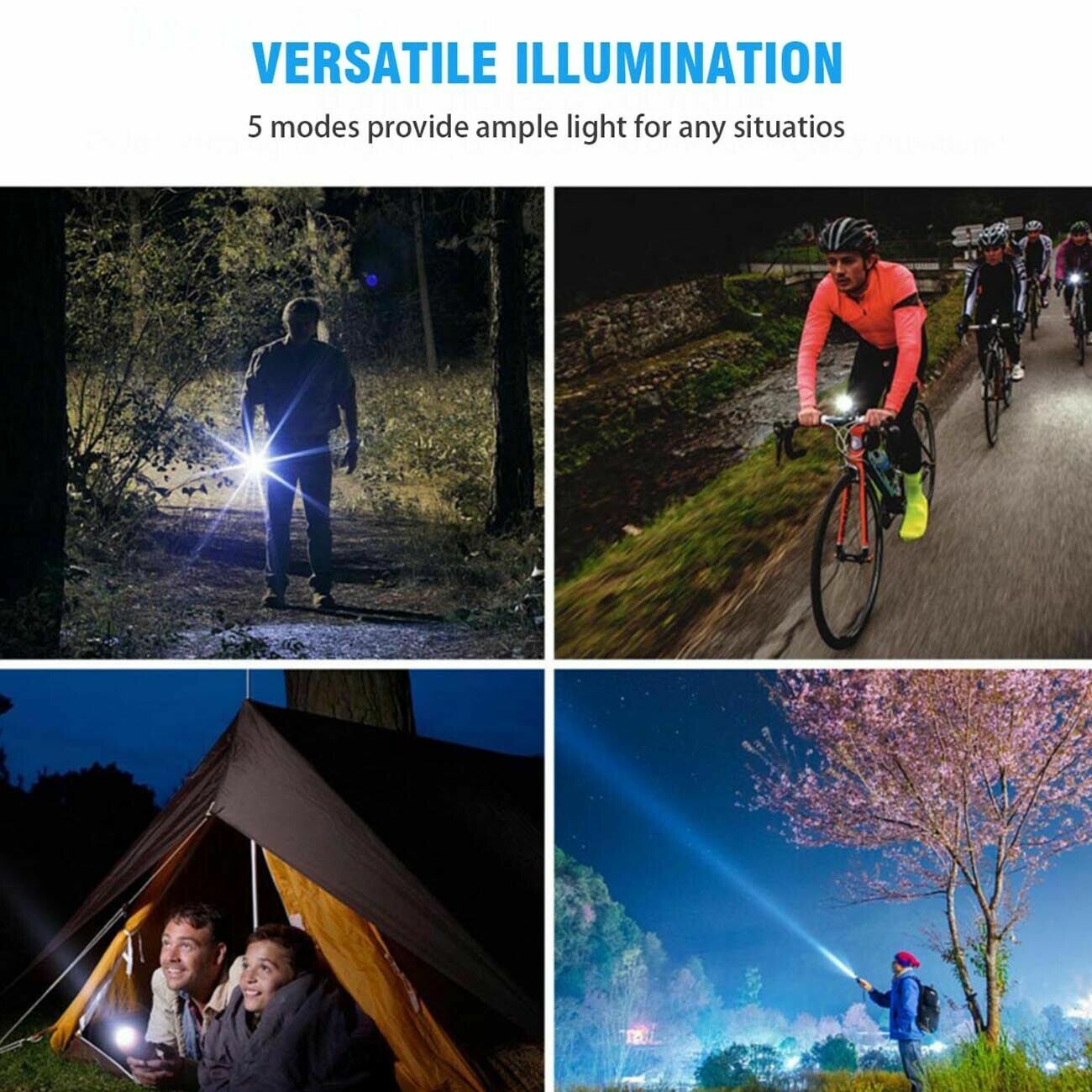 One Set USB Rechargeable LED Flashlight 5-Mode Outdoor Camping Hiking Flashlight W/Box