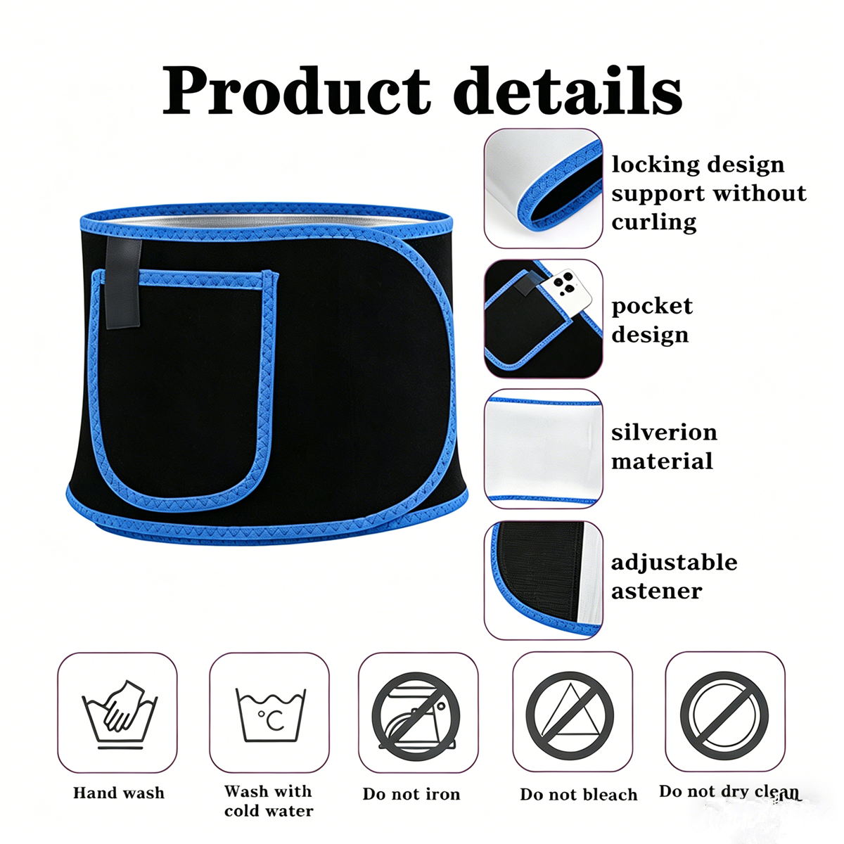 Waist Trimmer Belt Sport Workout Shaper Burner Slimming Belt W/ Phone Pocket Blue-Black
