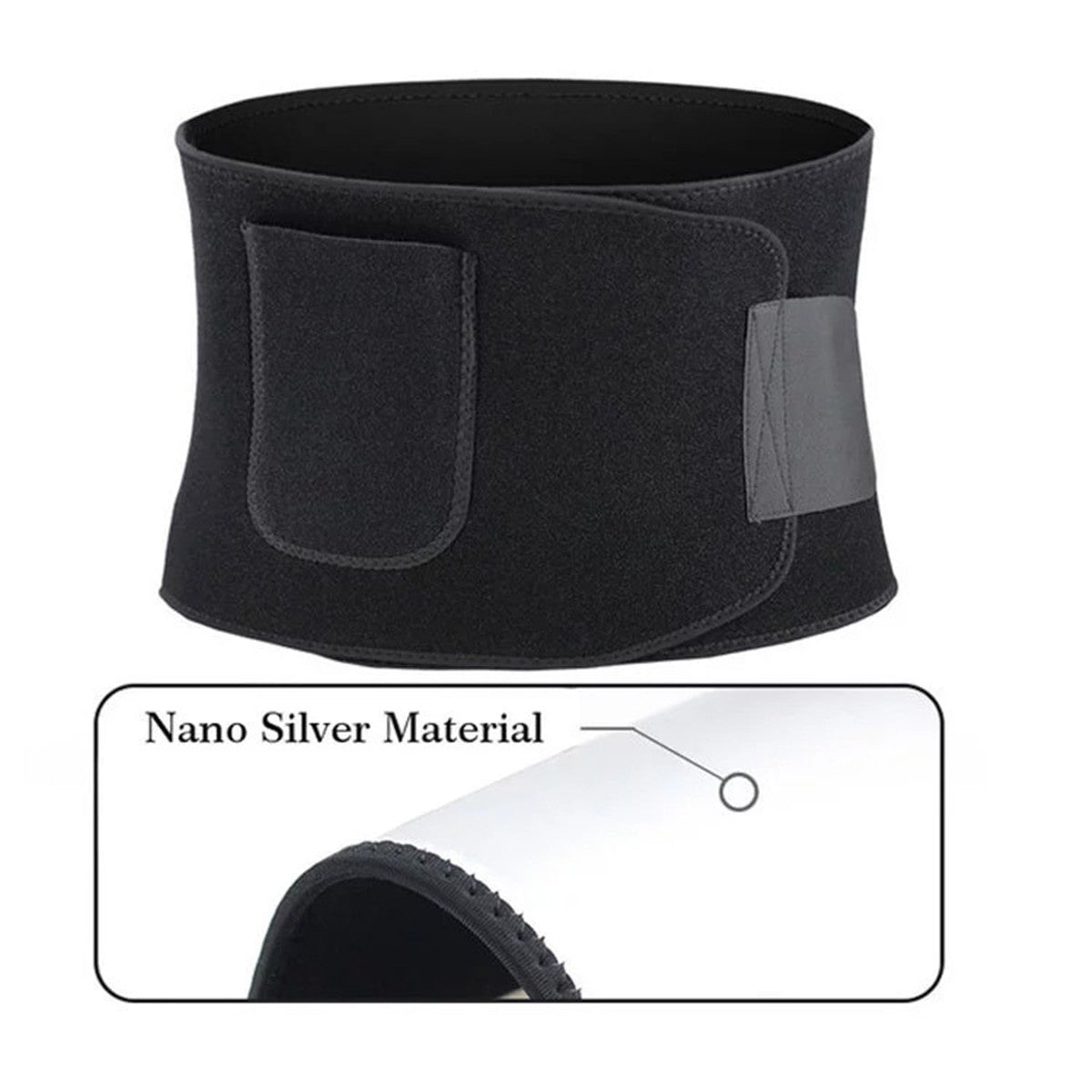 Waist Trimmer Belt Body Shaper Weight Loss Girdle Waist Trainer w/ Phone Pocket Black-Silver