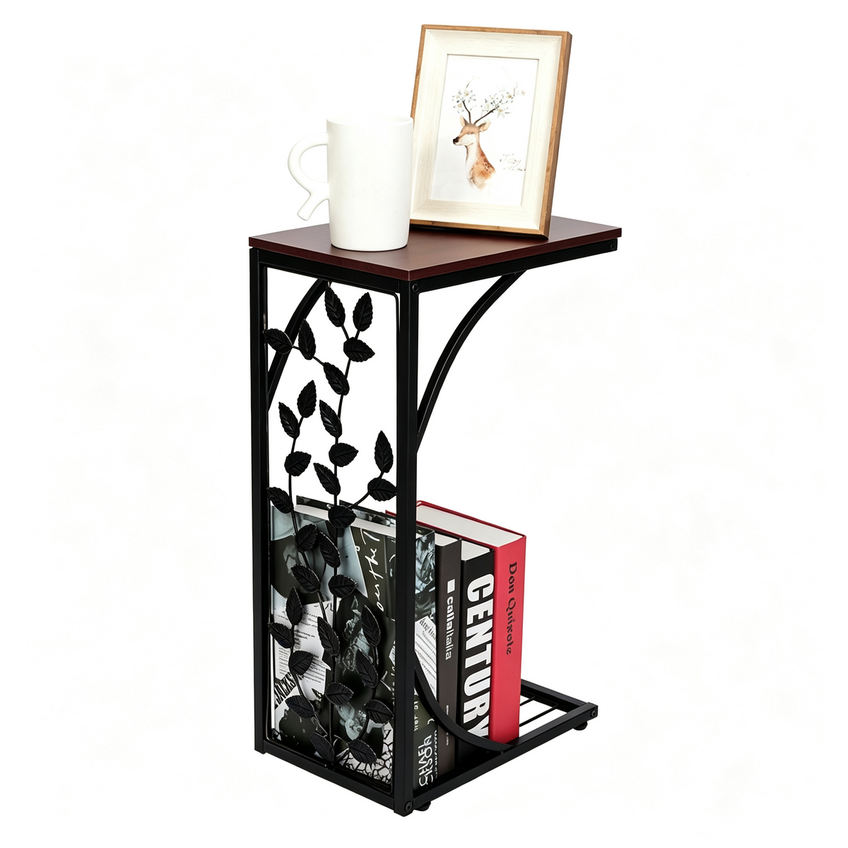 54*30.5*21CM Leaf Pattern Iron Side Table Coffee Table Brown