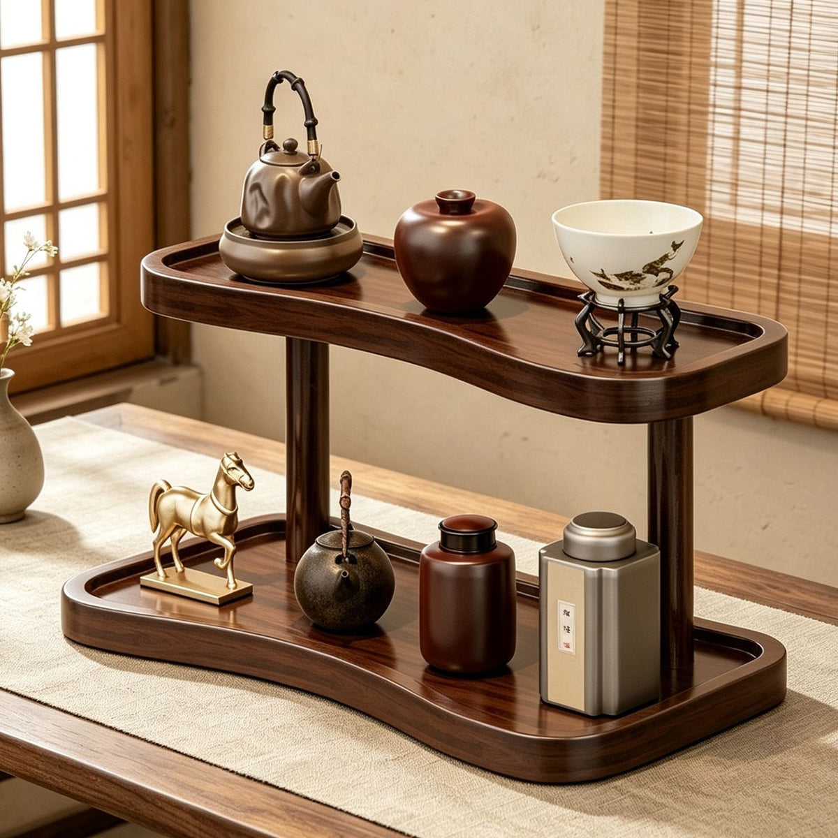 2 Tier Bamboo Desktop Organizer Stand Bookcase Table Rack Kitchen Storage Shelf