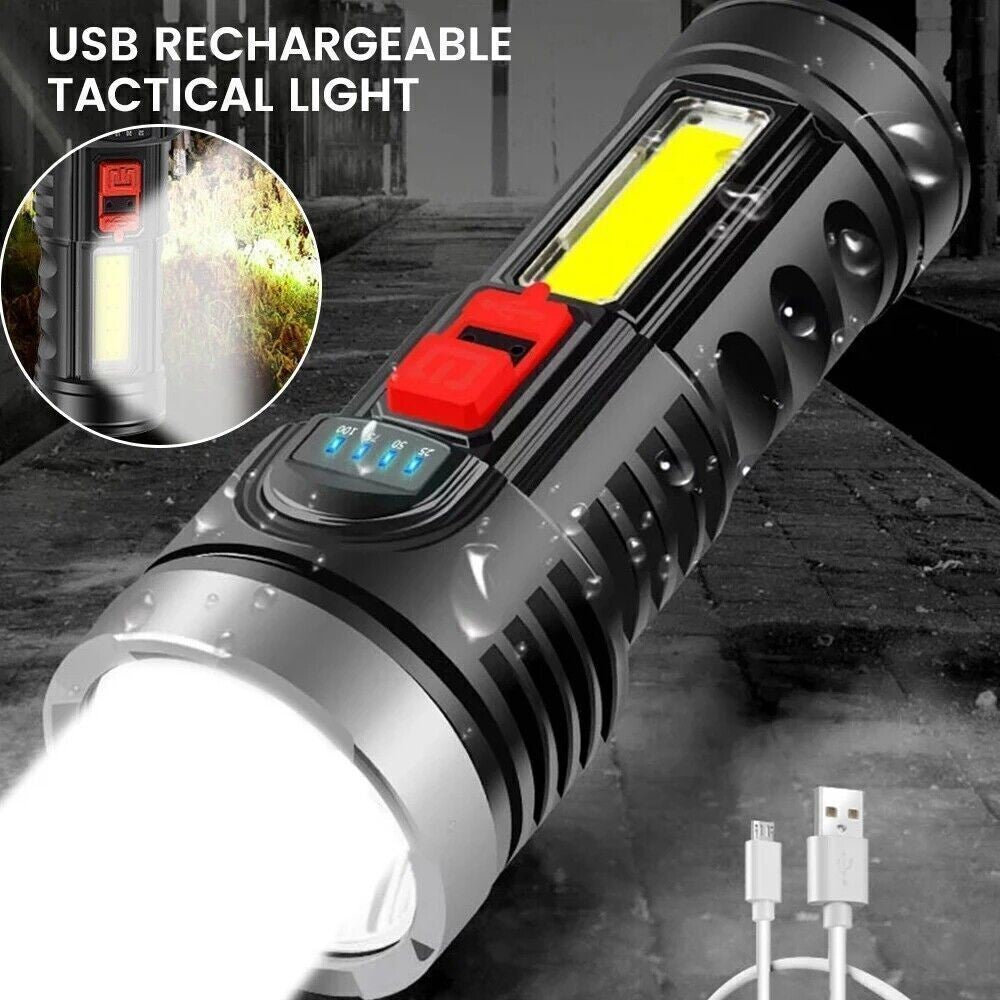 （2pack）USB Rechargeable LED Flashlight 4-Modes Camping Hiking Torch Work Light
