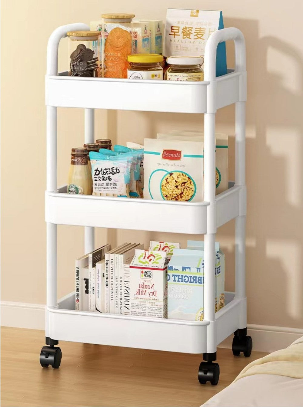 3 Tier Storage Trolley Cart on Wheels Kitchen Bathroom Laundry Rolling Rack