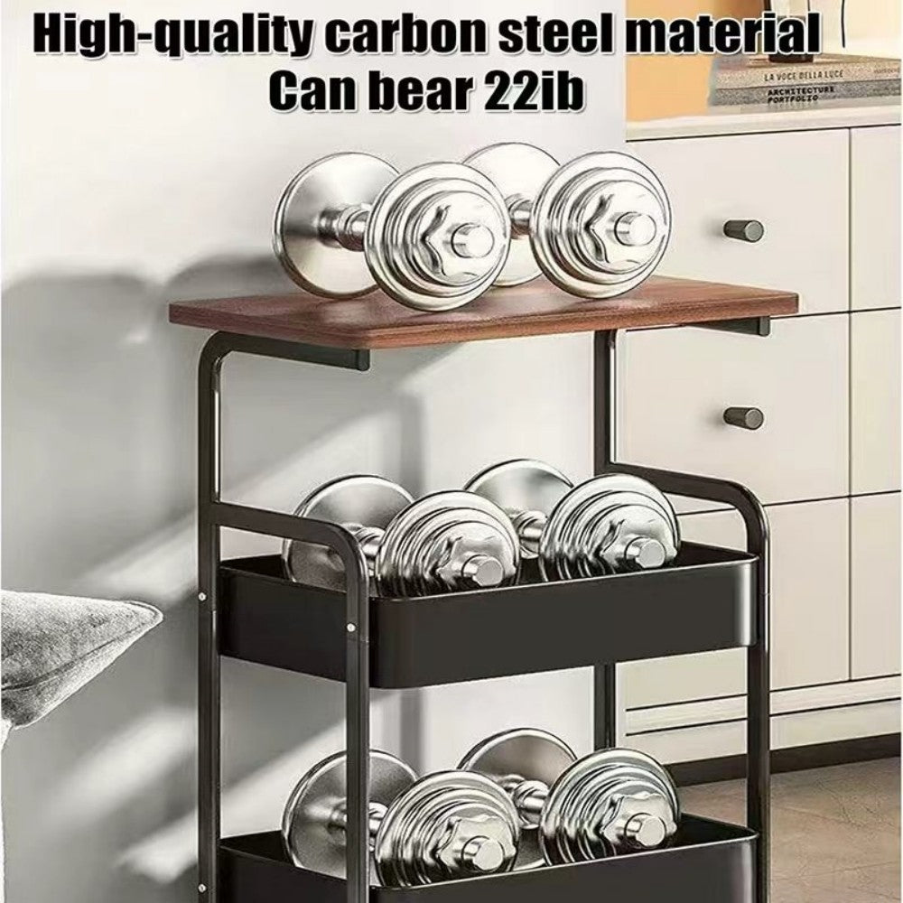 3 Tier Rolling Cart with Wooden Tabletop, 30in Lightweight Utility Cart with Lockable Wheels, Rolling Storage Organizer Cart  for Kitchen, Office, Bedroom