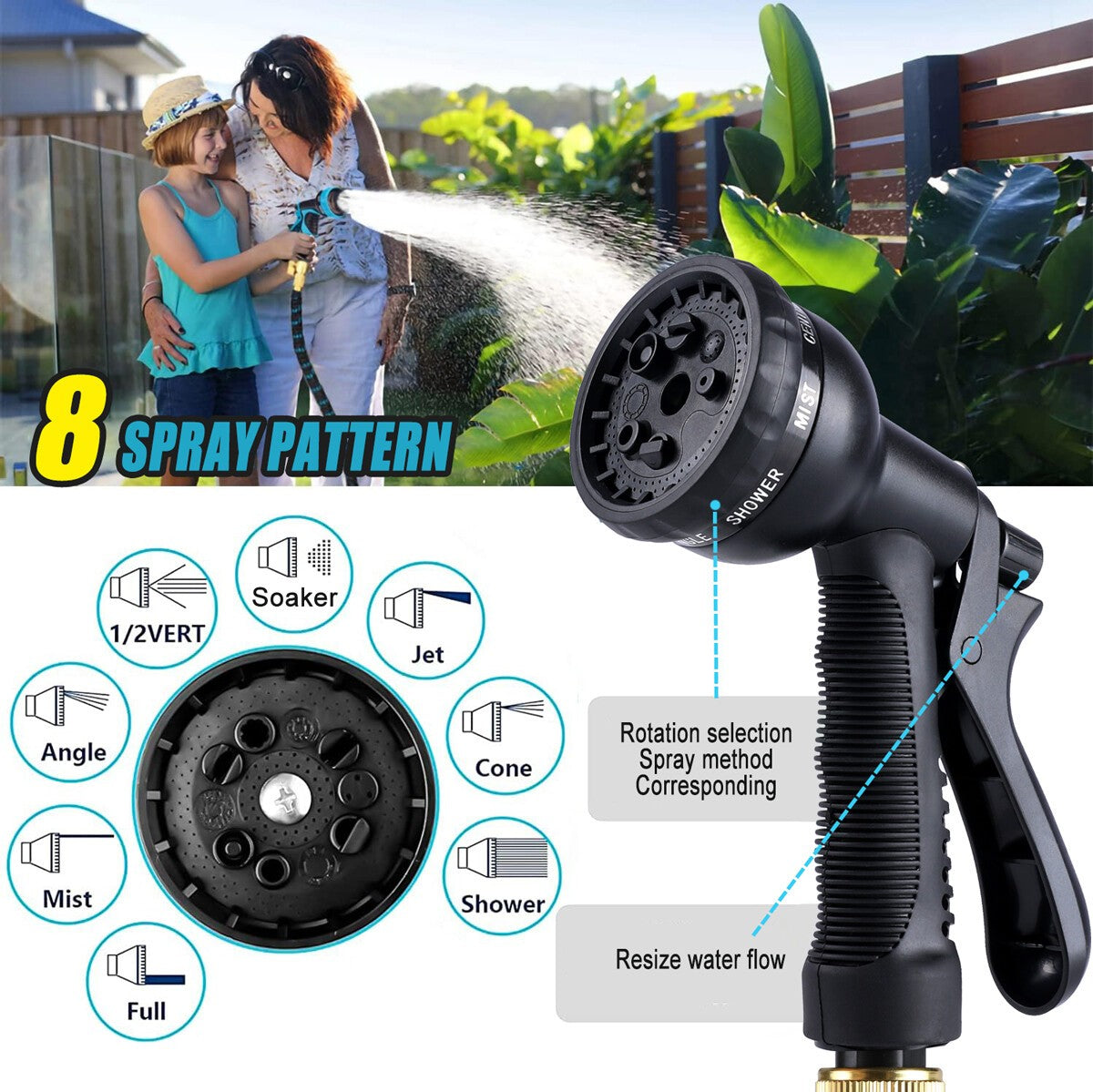 Heavy Duty 25FT Expandable Garden Hose Pipe Flexible With Water Spray Gun UK