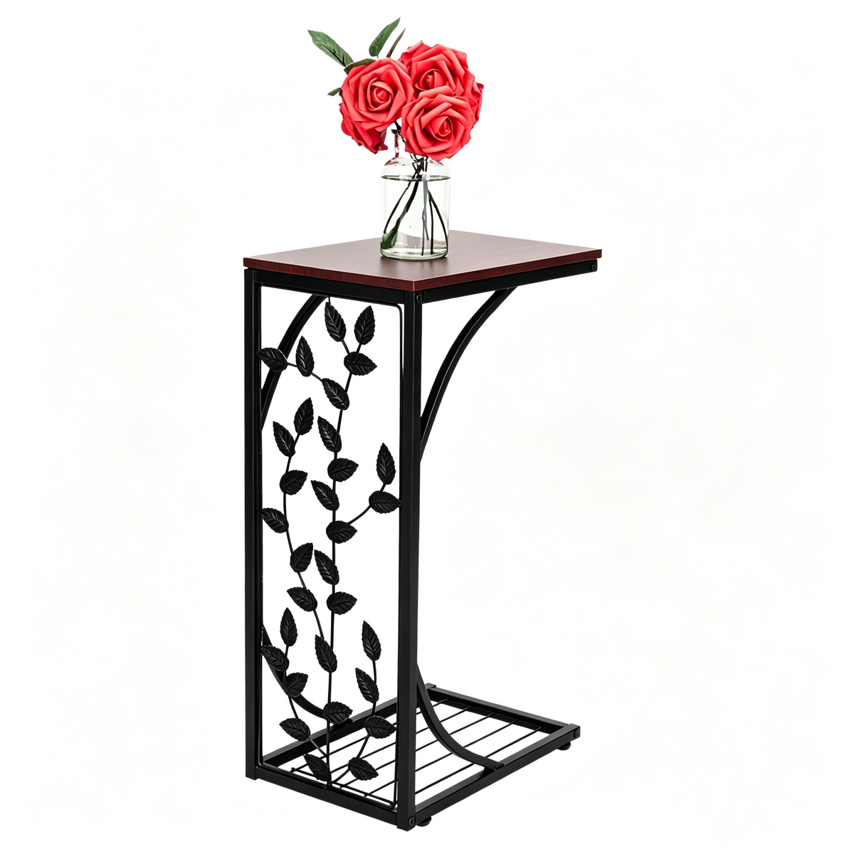 54*30.5*21CM Leaf Pattern Iron Side Table Coffee Table Brown