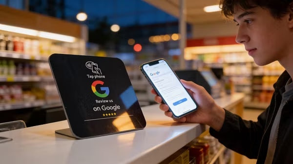 Google Review NFC card, tap phone, English only, no QR code