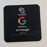 Customer using Google Review NFC card by phone tap